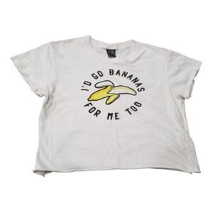 MODERNLUX I'd Go Bananas For Me Too White & Yellow Short Sleeved Crop Top